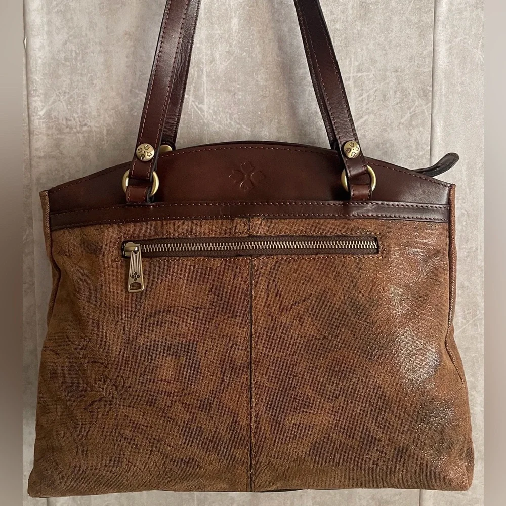 Patricia Nash Poppy Tote Peruvian Tooling Nappa Etched Floral Brown Shoulder Bag